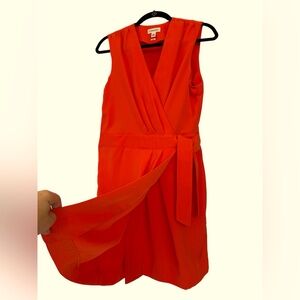 Calvin Klein- Women’s Orange-Red Sleeveless Wrap Dress  with mock belt | Size 6